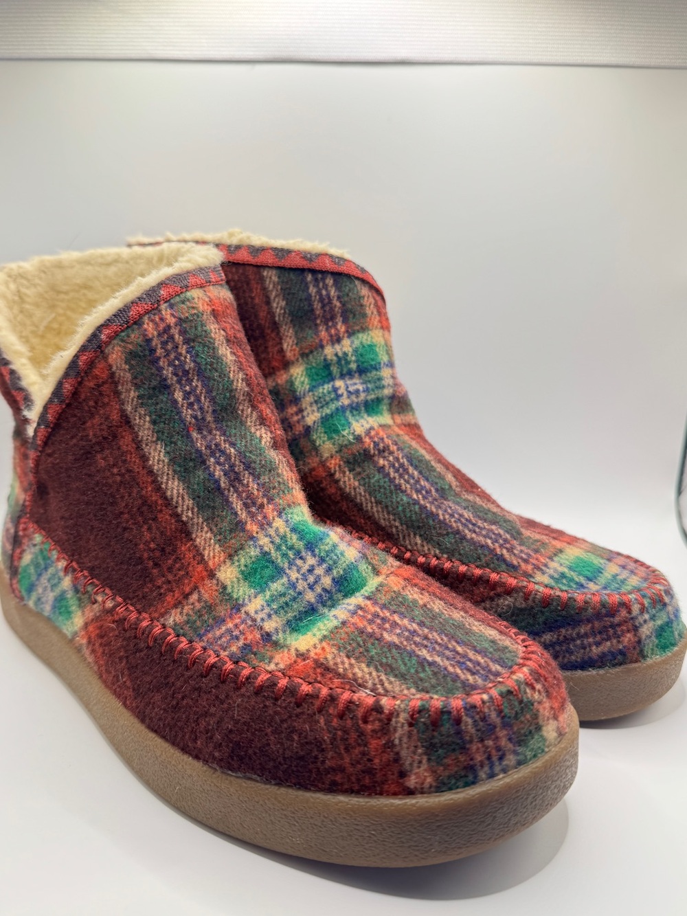 Sanuk Nice Bootah Plaid Faux Shearling Lined Slipper Boots Size 7